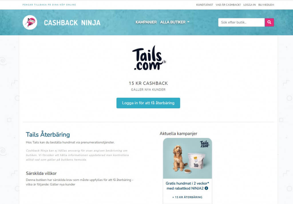 Cashback Ninja | Återbäringssida i Laravel med PHP osv