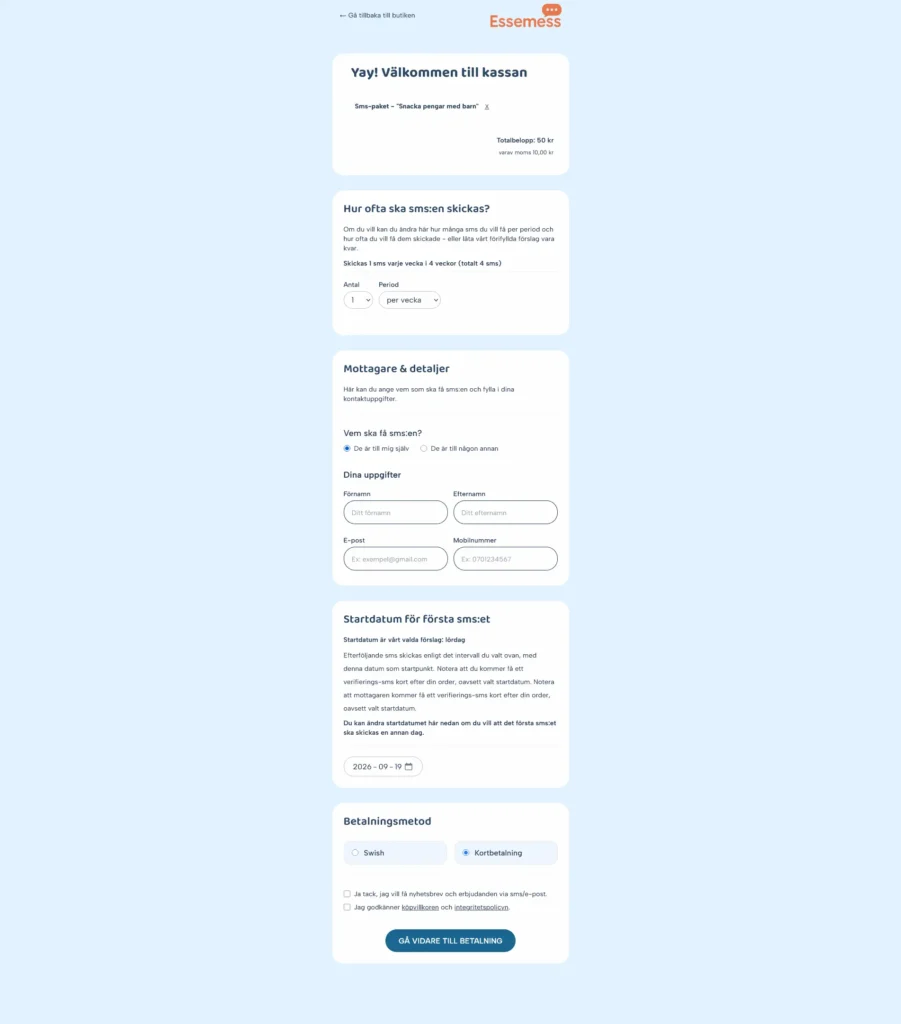Essemess checkout